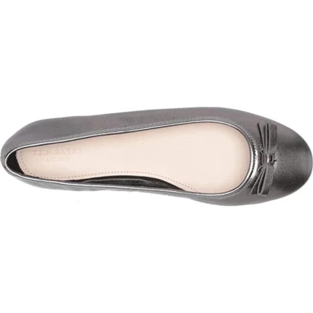 Ted Baker Gunmetal Leather Bow Ballerina Flat Shoe Women's Noraih 40 US 9.5